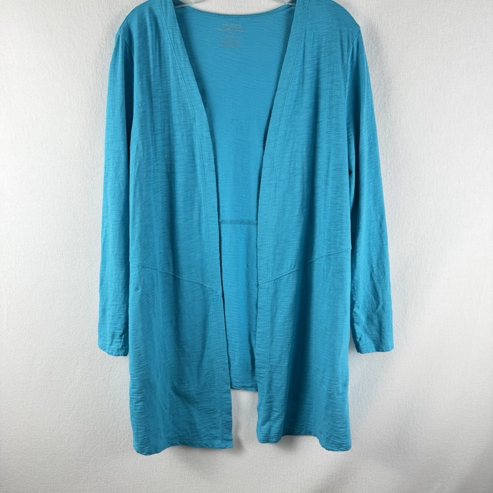 Chicos The Ultimate Tee Cardigan Sz S Open Front Turquoise Basic Closet Staple‎